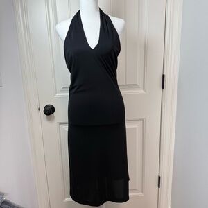 Taiga Black Sheath Cocktail Dress Halter Neck